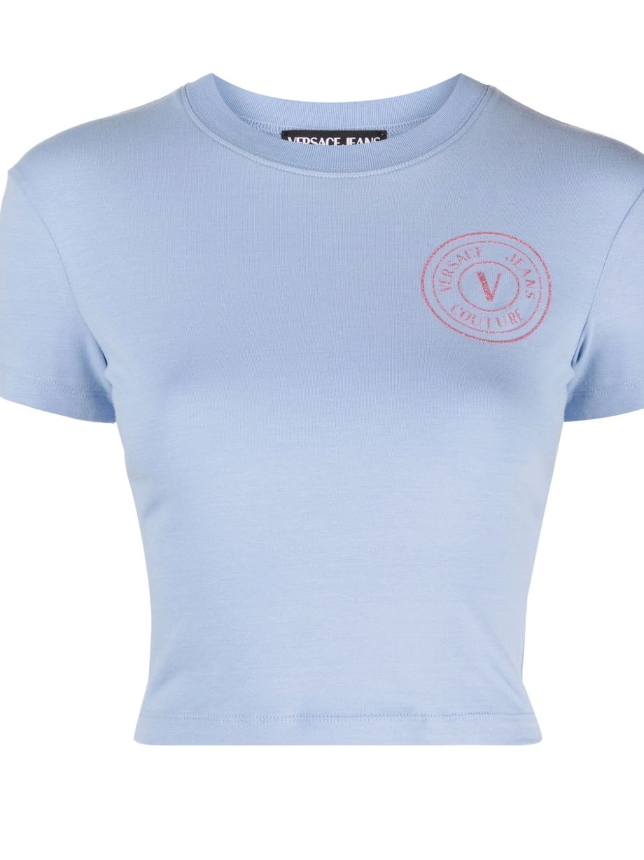 Cheap T-shirt cotton Women glitter-logo Versace Jeans cropped Couture 0805